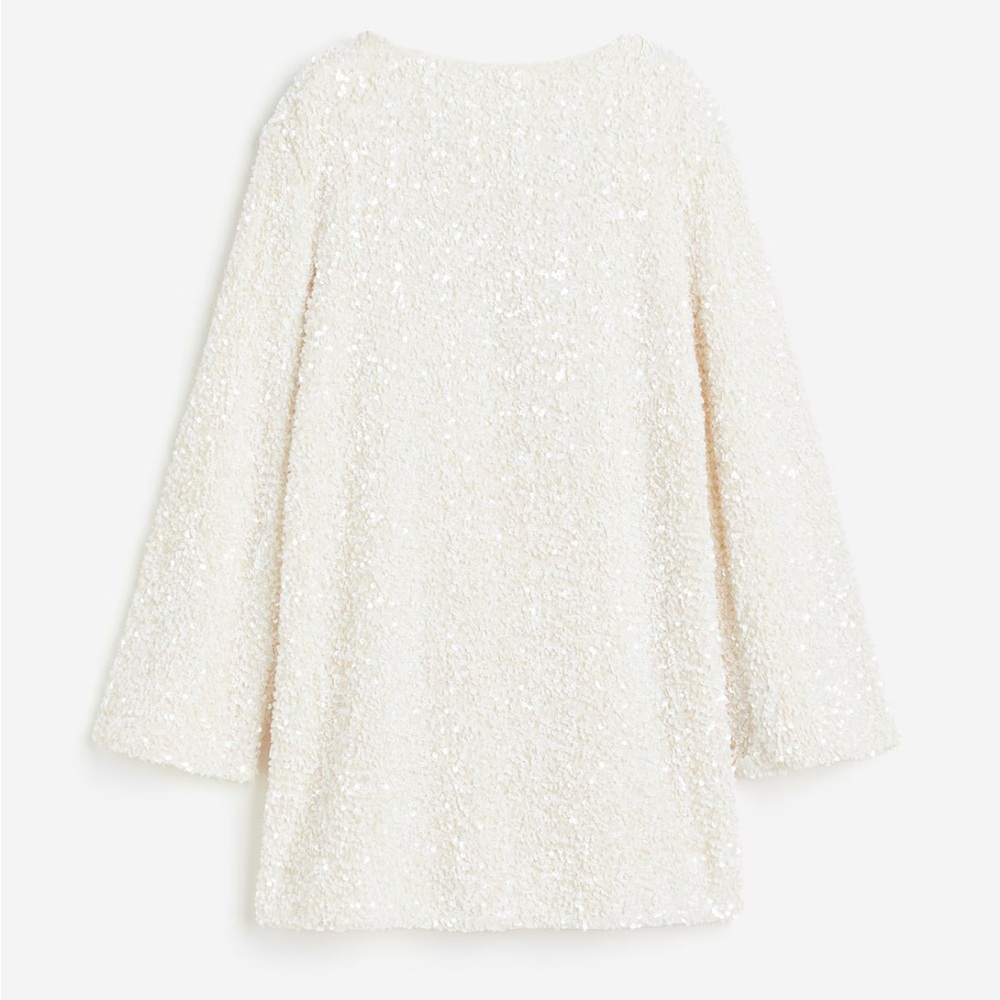 Viral Sold Out H&M White Cream Sequin Bow Dress - Picture 3 of 4